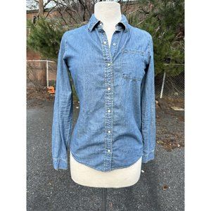Krazy Kal Womens XSmall Blue Top Long Sleeve Button Down Denim Western Pocket